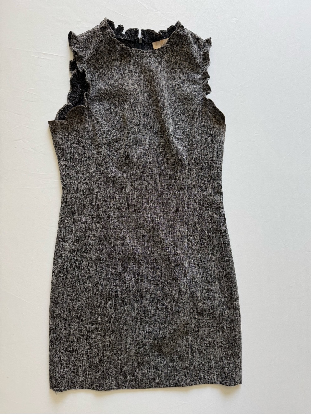 LOFT Black Gray Sheath Dress Ruffle Trim Sleeveless Career Size 6